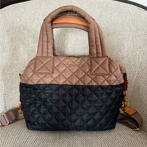 MZ Wallace Small Sutton Quilted Tan and Black Shoulder Bag